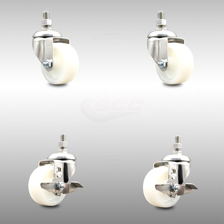 Service Caster 3 Inch 316SS Nylon Wheel Swivel 1/2 Inch Threaded Stem Caster Brakes SCC, 2PK SCC-SS316TS20S314-NYS-121315-2-TLB-2